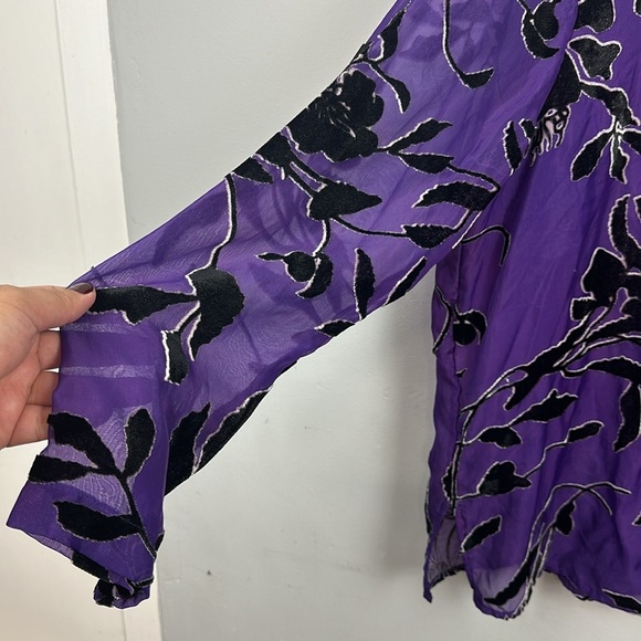 Mirasol Purple Velvet Burnout Button Up Sheer Shirt Sz M - Picture 5 of 10